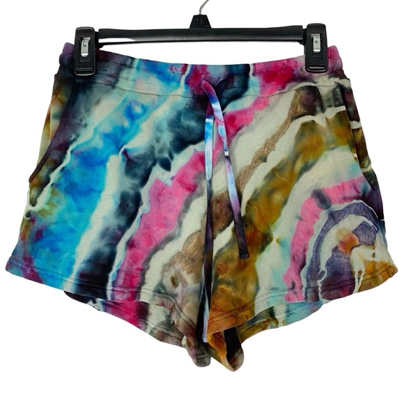 Tularosa Pants - Tularosa Tie Dye Shorts Womens Small Organic Cotton Pockets Upcycled Pink Blue